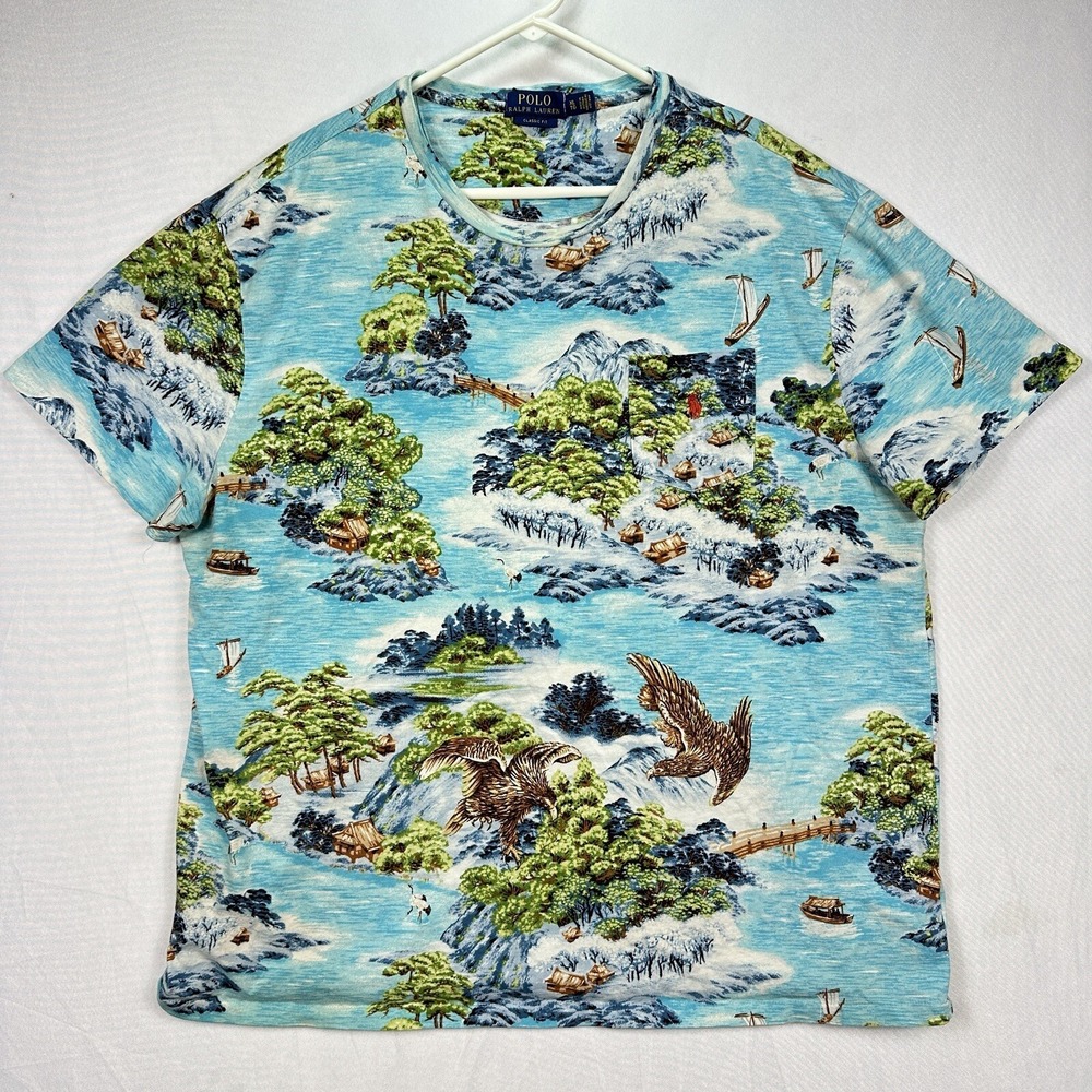 Polo Ralph Lauren T-Shirt Men's XL Japanese Seascape Short Sleeve Classic Fit‎